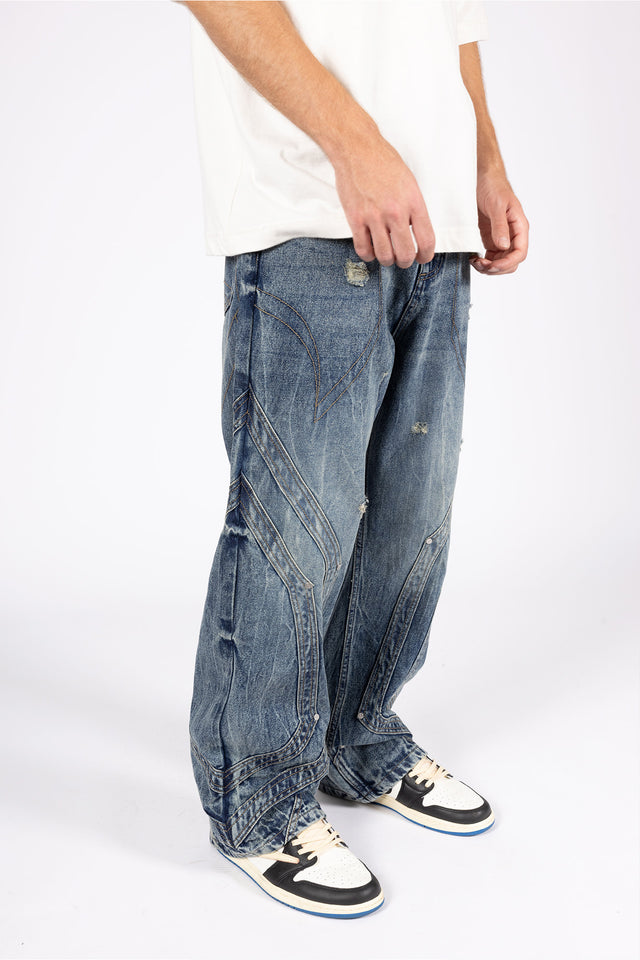 HEAVY CUTLINE BLUE WAVE WASH DENIM