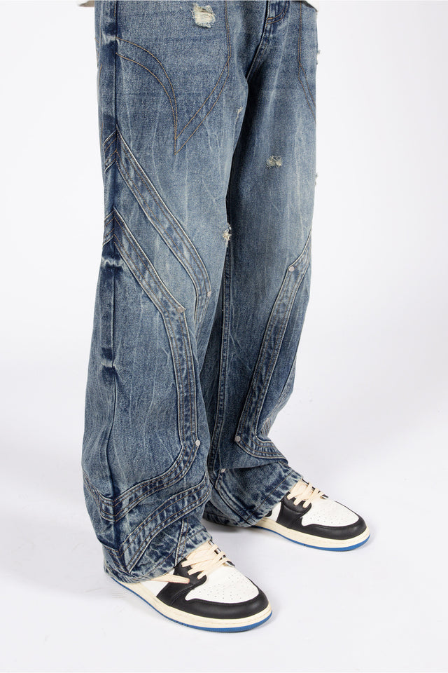 HEAVY CUTLINE BLUE WAVE WASH DENIM