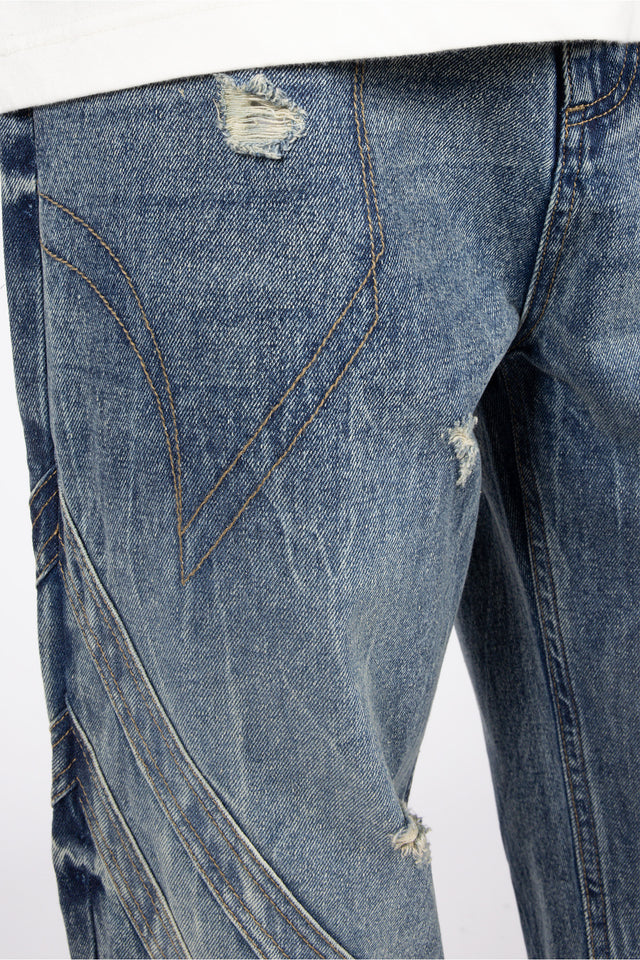 HEAVY CUTLINE BLUE WAVE WASH DENIM