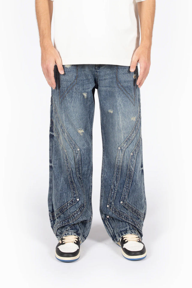 HEAVY CUTLINE BLUE WAVE WASH DENIM