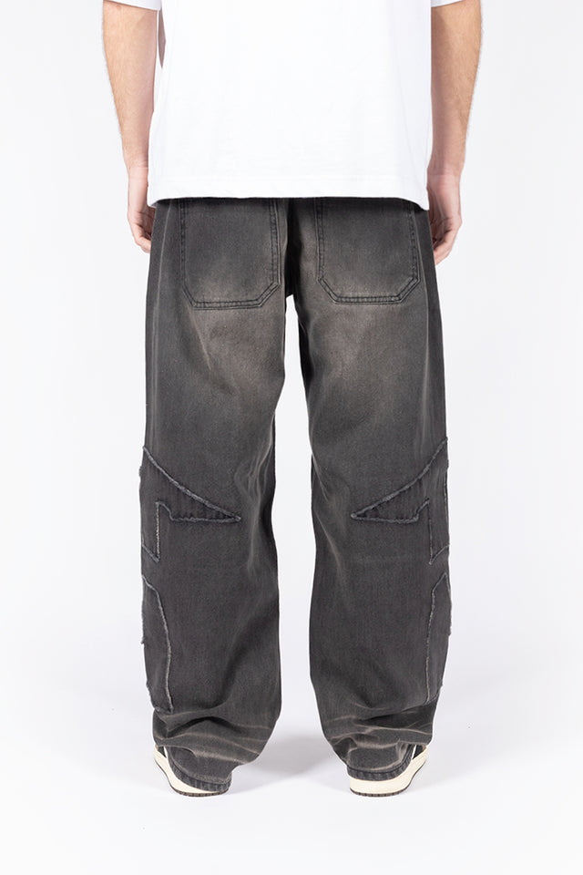 DISTRESSED F BLACK WASHED DENIM