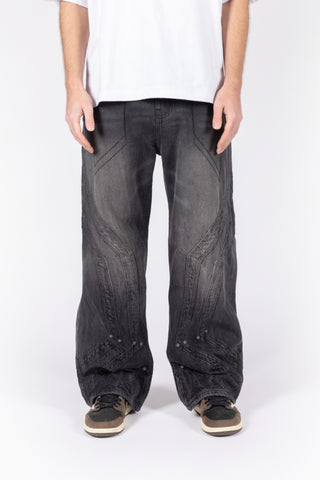 HEAVY CUTLINE BLACK WAVE WASH DENIM