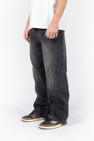 HEAVY CUTLINE BLACK WAVE WASH DENIM