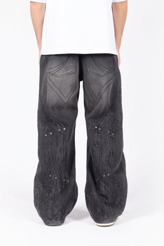 HEAVY CUTLINE BLACK WAVE WASH DENIM