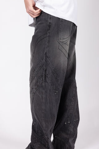 HEAVY CUTLINE BLACK WAVE WASH DENIM