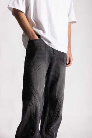 HEAVY CUTLINE BLACK WAVE WASH DENIM