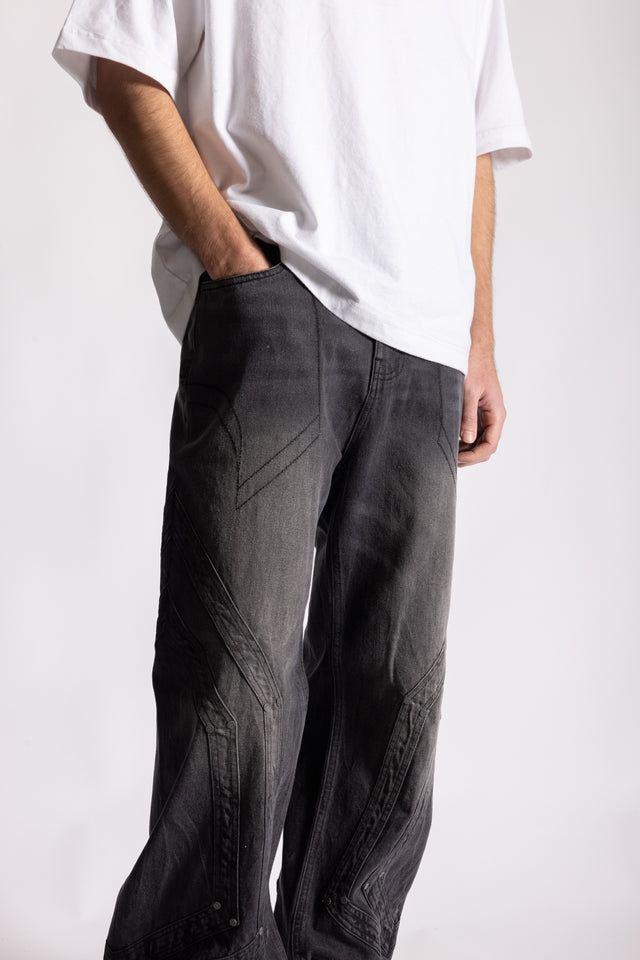 HEAVY CUTLINE BLACK WAVE WASH DENIM