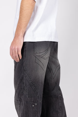 HEAVY CUTLINE BLACK WAVE WASH DENIM