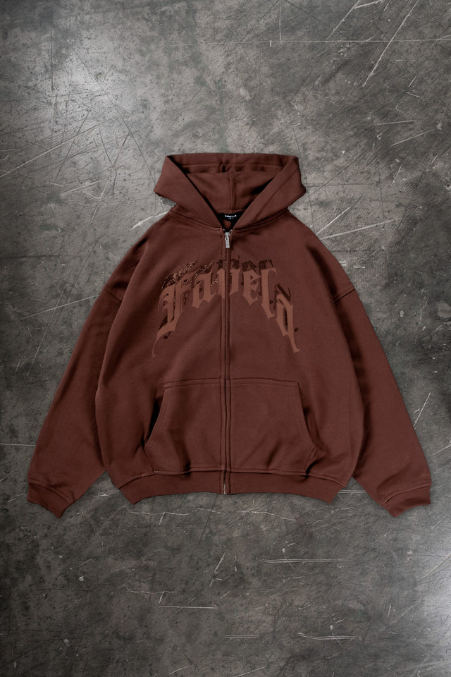 AVES RHINESTONE NEW COFFEE FRONT ZIP