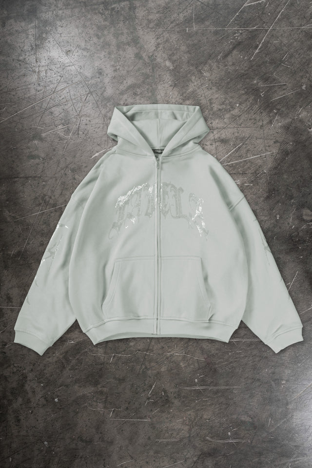 RIBCAGE RHINESTONE LIGHT GREEN FRONT ZIP