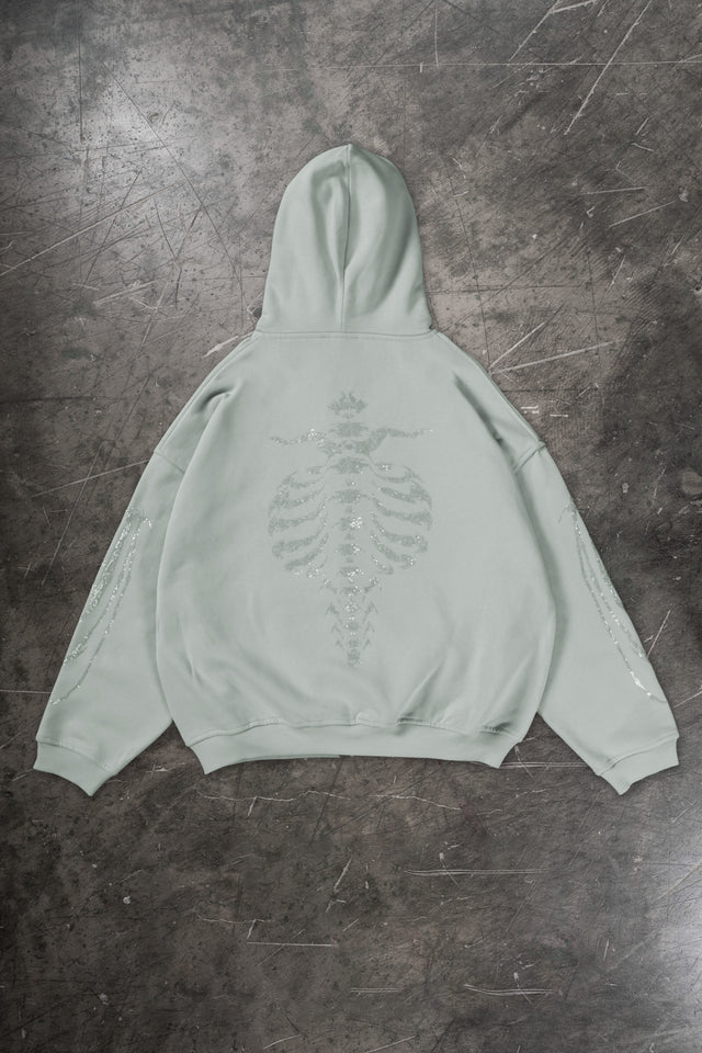 RIBCAGE RHINESTONE LIGHT GREEN FRONT ZIP