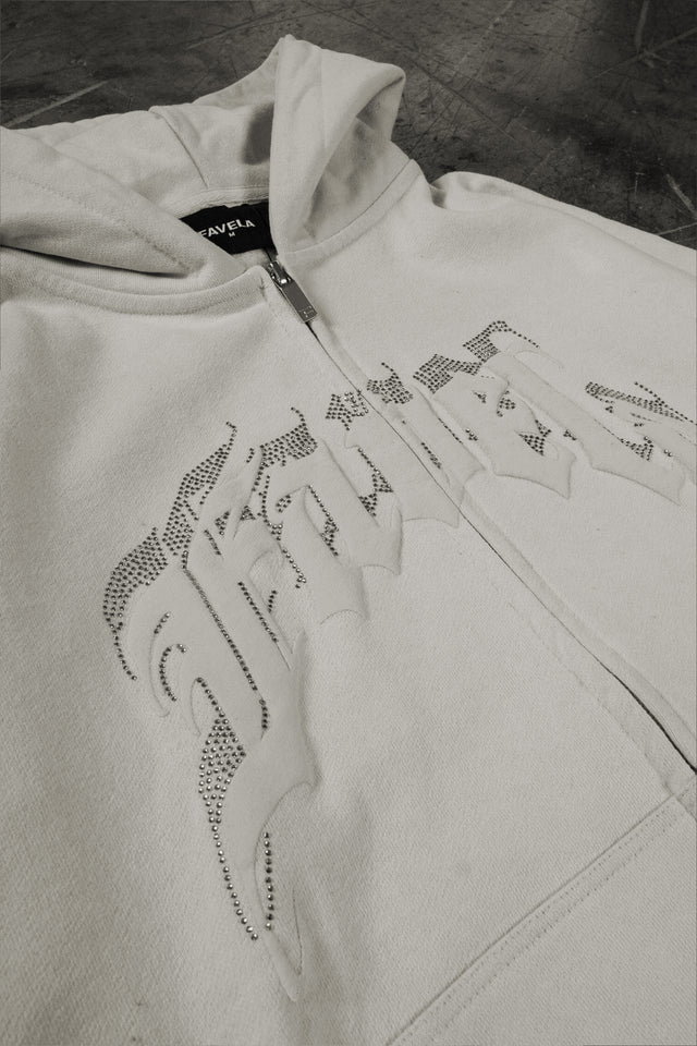 AVES RHINESTONE VANILLA FRONT ZIP