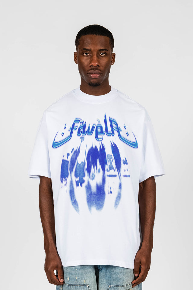 OASIS BLUE - WHITE DISTRESSED T-SHIRT