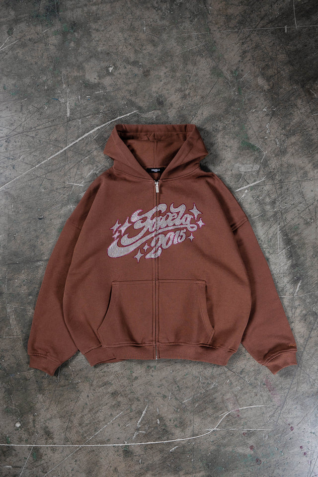 RHINESTONE 2015 BROWN FRONT ZIP
