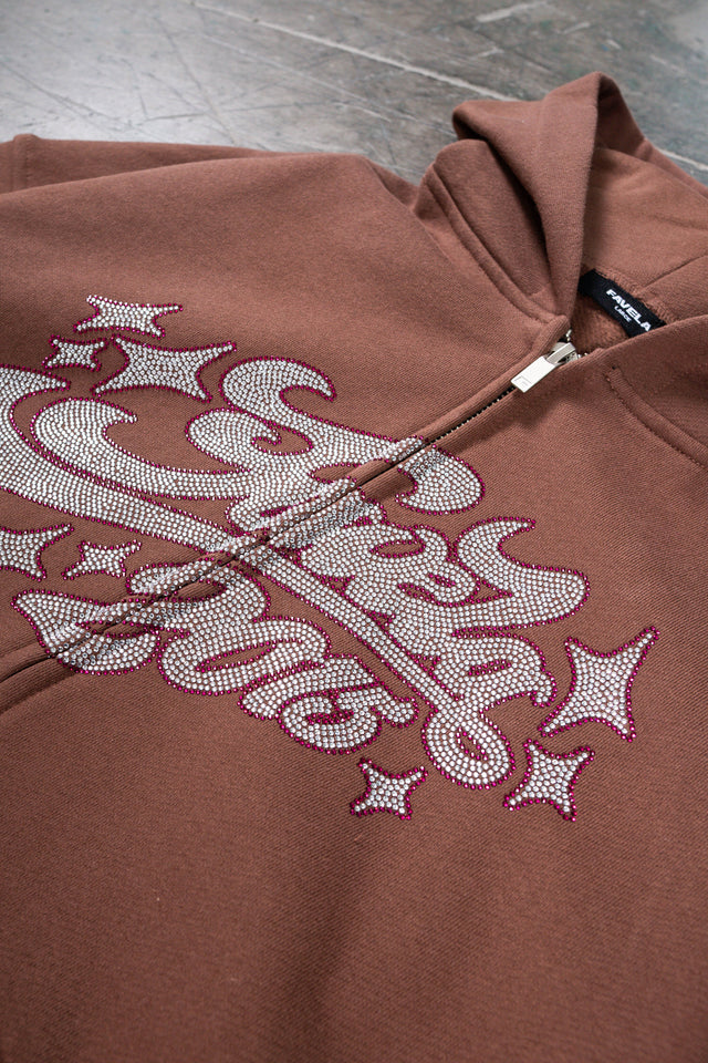 RHINESTONE 2015 BROWN FRONT ZIP