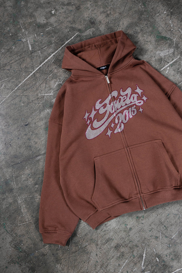 RHINESTONE 2015 BROWN FRONT ZIP