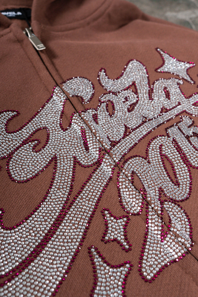RHINESTONE 2015 BROWN FRONT ZIP