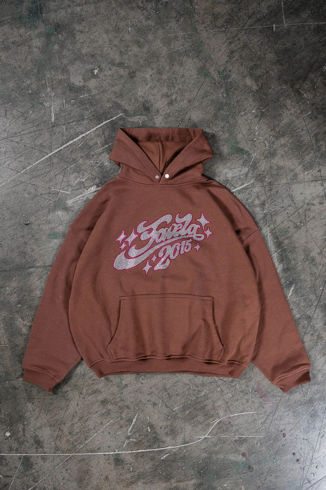 RHINESTONE 2015 BROWN SNAP BUTTON HOODIE