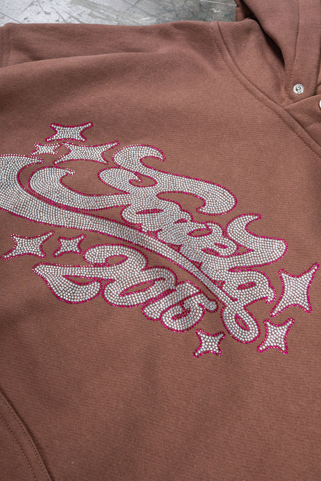 RHINESTONE 2015 BROWN SNAP BUTTON HOODIE