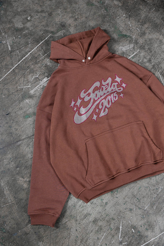 RHINESTONE 2015 BROWN SNAP BUTTON HOODIE