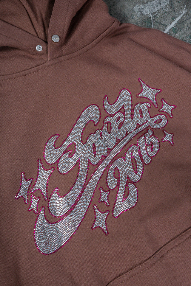 RHINESTONE 2015 BROWN SNAP BUTTON HOODIE