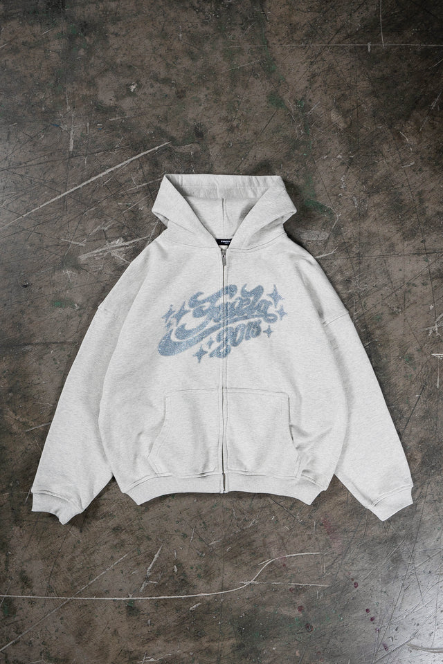 RHINESTONE 2015 LIGHT GRAY MELANGE FRONT ZIP