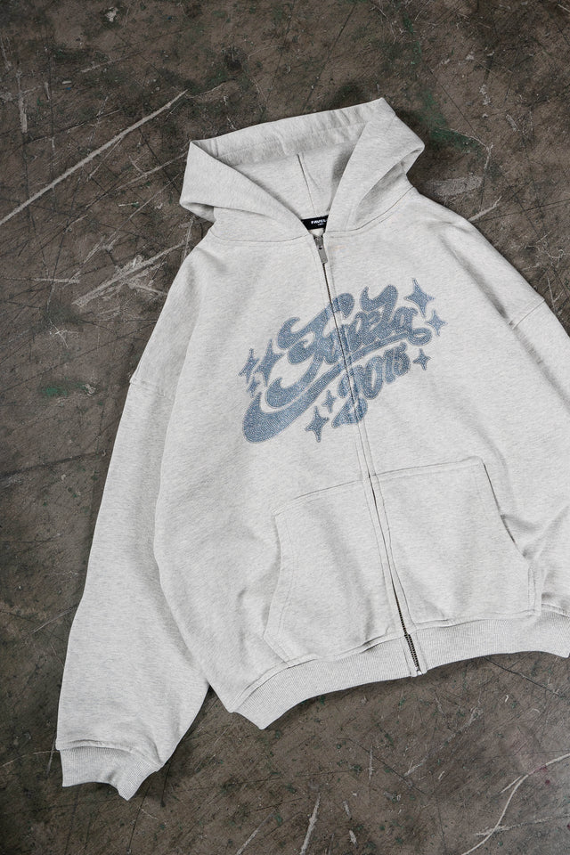 RHINESTONE 2015 LIGHT GRAY MELANGE FRONT ZIP