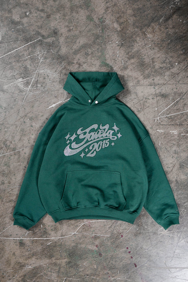 RHINESTONE 2015 HUNTER GREEN SNAP BUTTON HOODIE