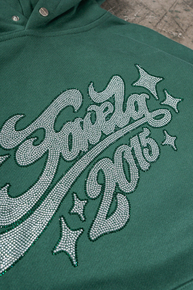 RHINESTONE 2015 HUNTER GREEN SNAP BUTTON HOODIE