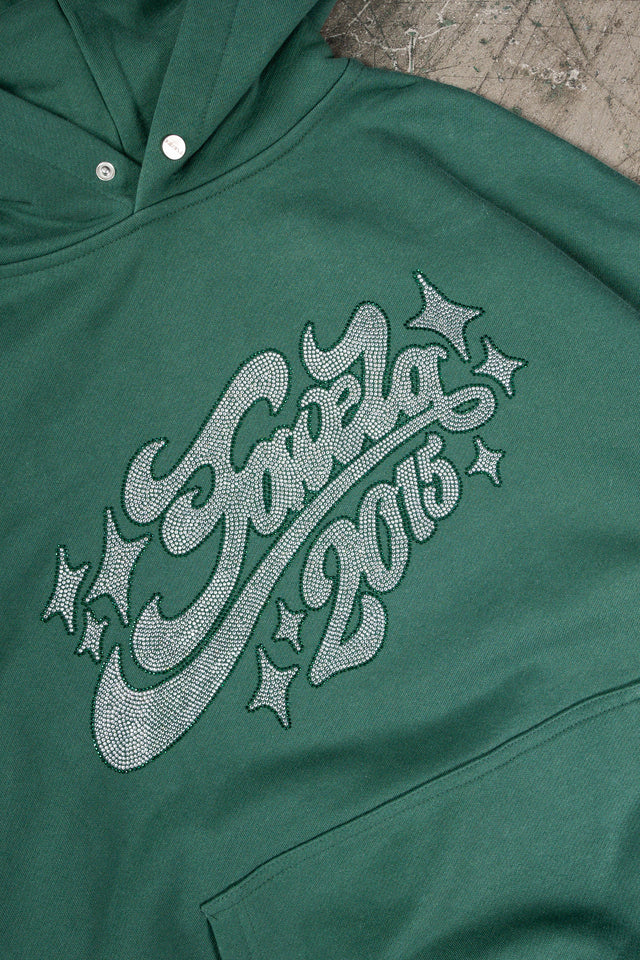 RHINESTONE 2015 HUNTER GREEN SNAP BUTTON HOODIE