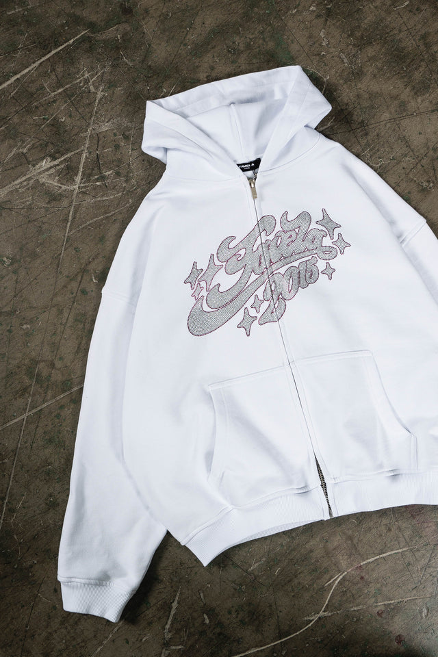 RHINESTONE 2015 WHITE FRONT ZIP