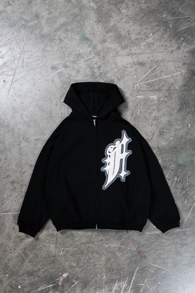 BIG F BLACK FRONT ZIP