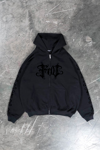 VELOR BLACK FRONT ZIP