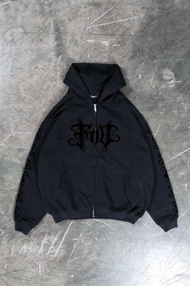 VELOR BLACK FRONT ZIP