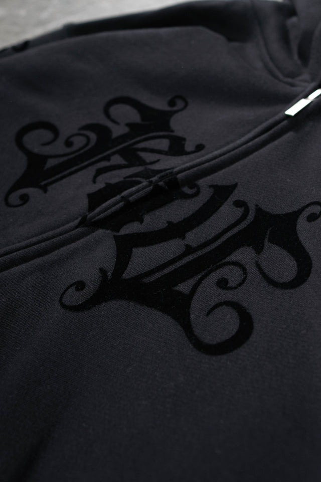 VELOR BLACK FRONT ZIP
