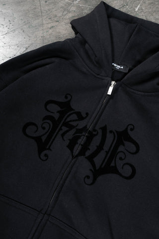 VELOR BLACK FRONT ZIP