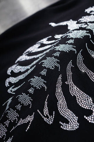 RIBCAGE RHINESTONE BLACK FRONT ZIP
