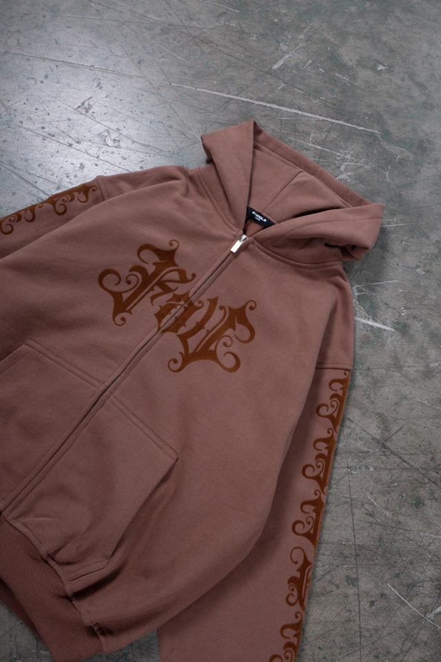 VELOUR BROWN FRONTZIP