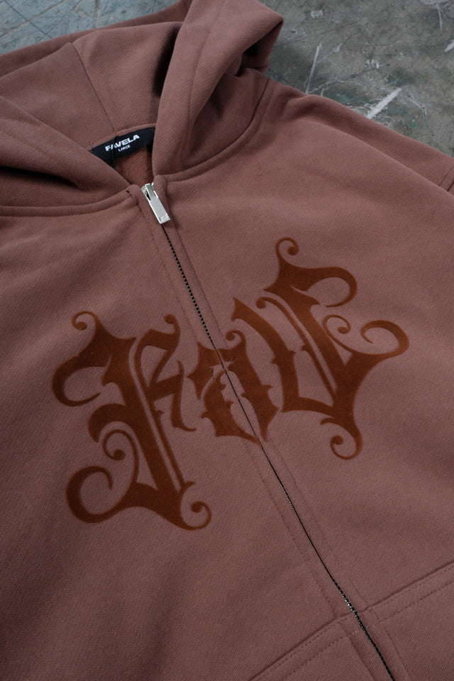 VELOUR BROWN FRONTZIP