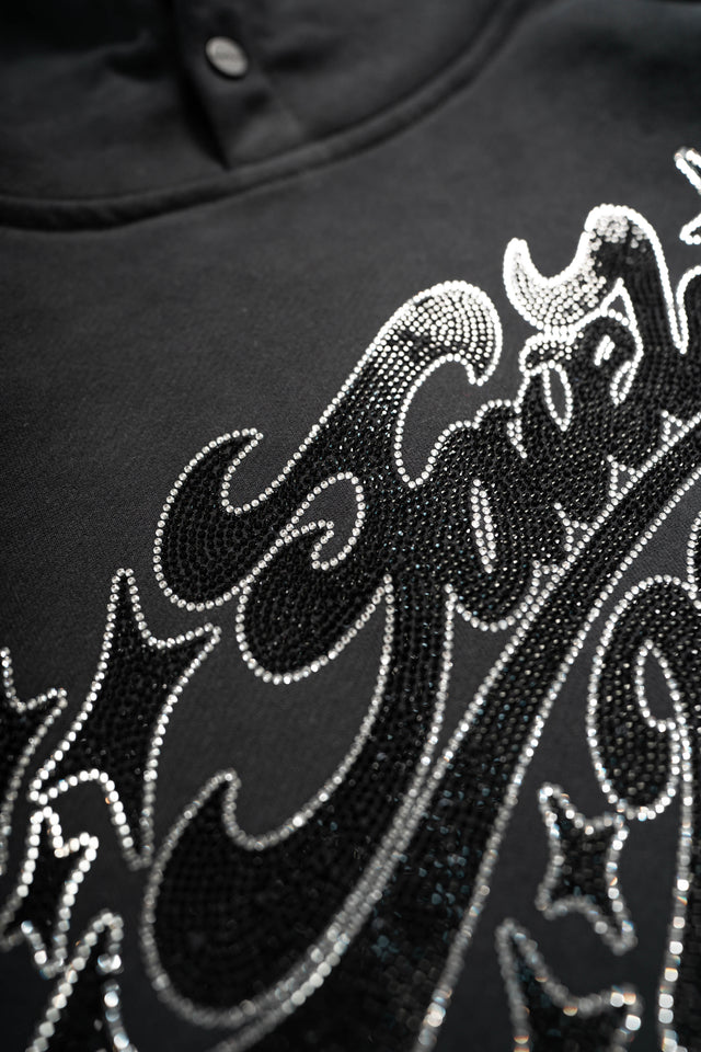 RHINESTONE 2015 BLACK SNAP BUTTON HOODIE