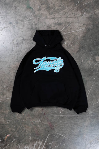 NEW 3D COLLEGE BABYBLUE/WHITE BLACK SNAP BUTTON HOODIE