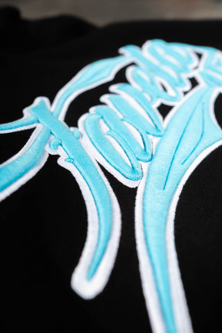 NEW 3D COLLEGE BABYBLUE/WHITE BLACK SNAP BUTTON HOODIE