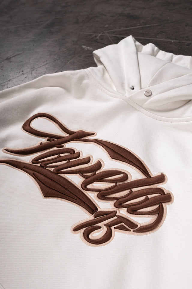 NEW 3D COLLEGE OFF WHITE / VANILLA SNAP BUTTON HOODIE