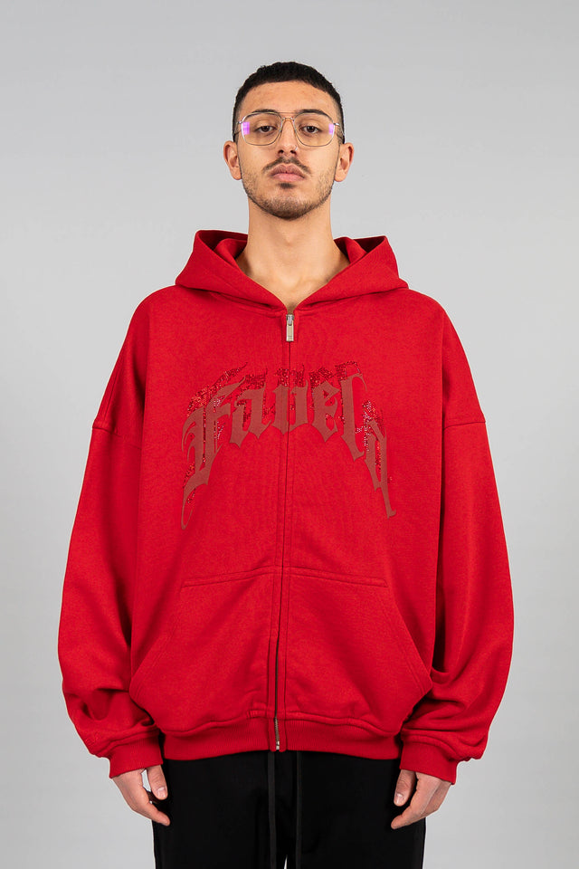 AVES RHINESTONE RED FRONT ZIP