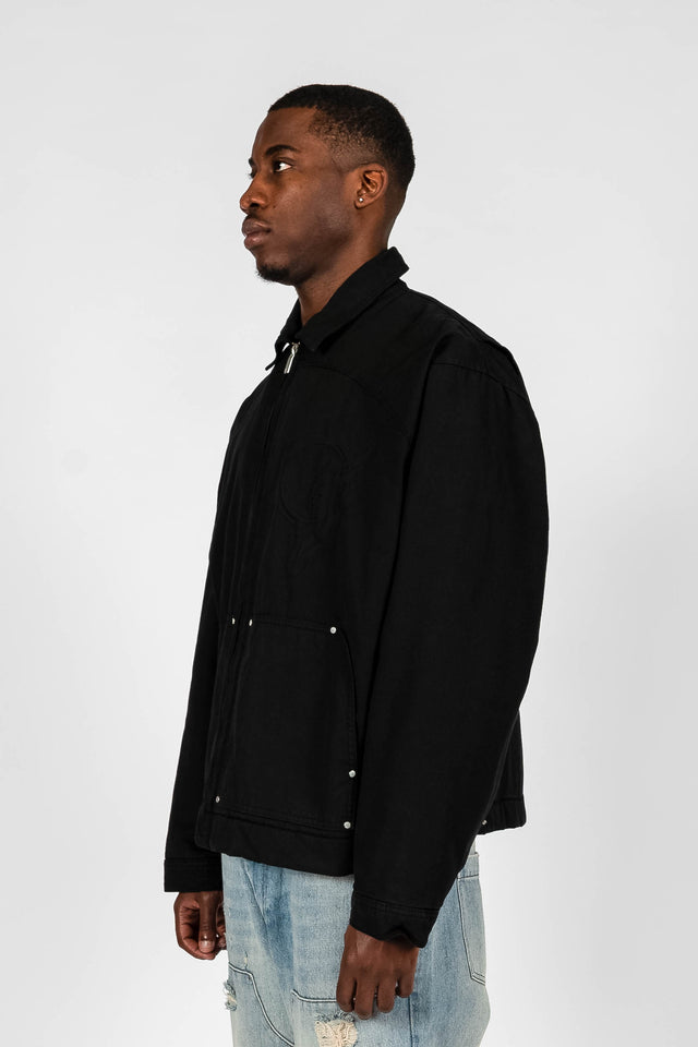 BLACK PUNCHED F CANVAS JACKET