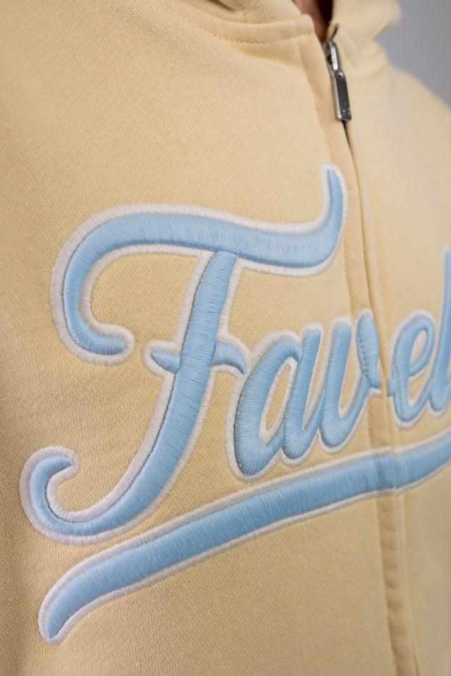 3D Favela Logo on a Cream College Frontzip Hoodie