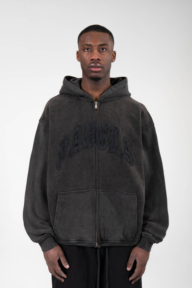 OLD ENGLISH BLACK WASHED FRONT ZIP