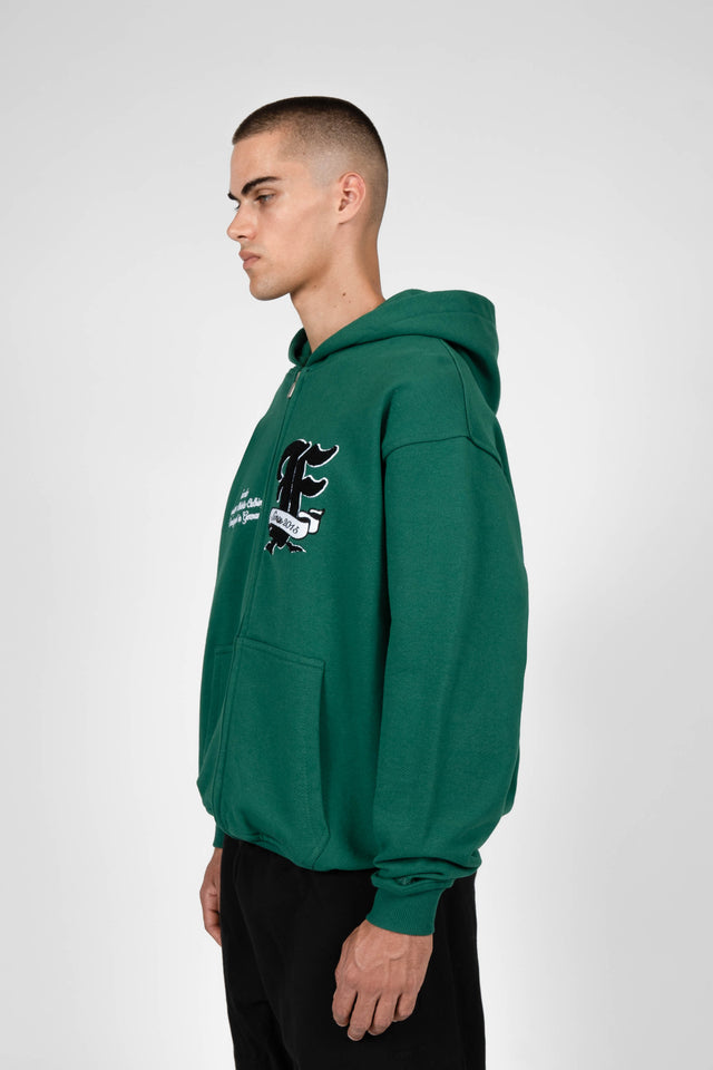 F TERRY FOREST GREEN FRONT ZIP