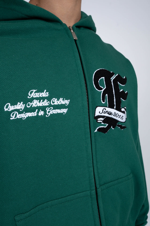 F TERRY FOREST GREEN FRONT ZIP