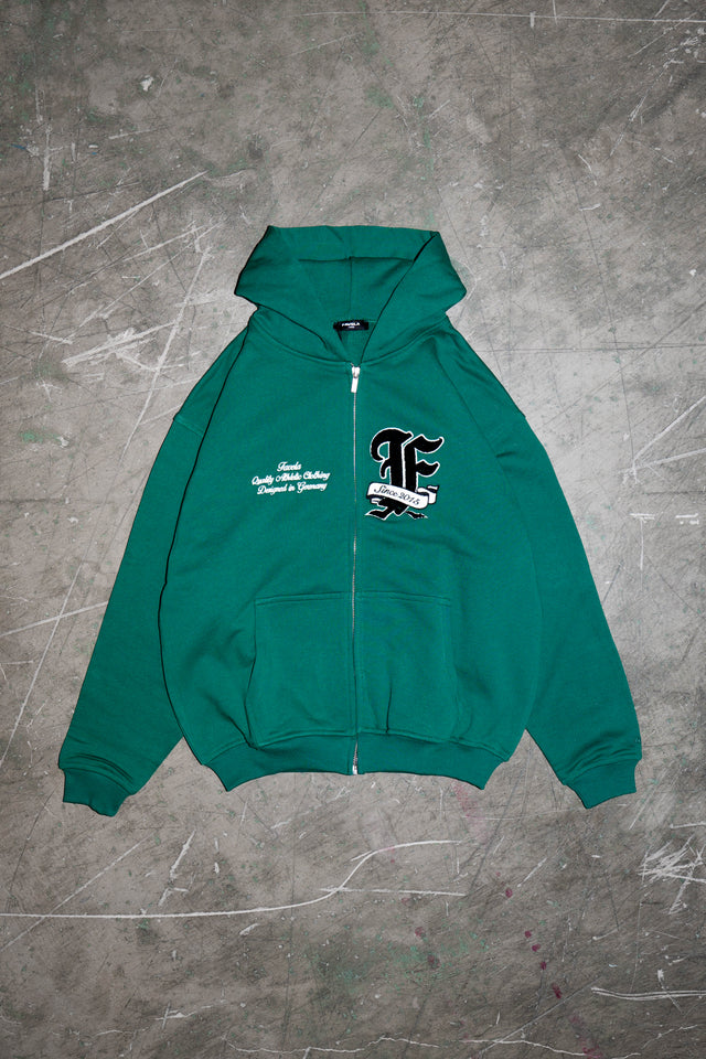F TERRY FOREST GREEN FRONT ZIP